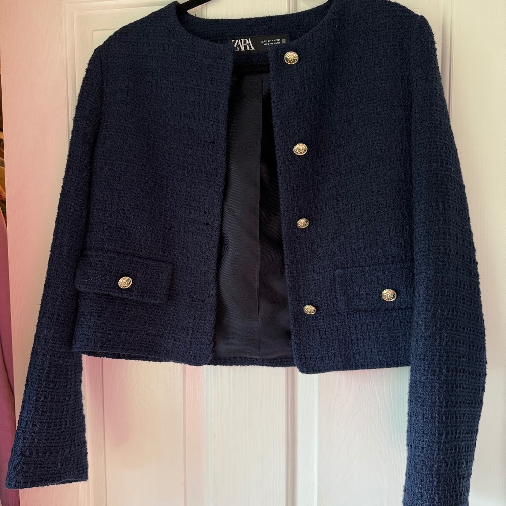 Zara 100% Cotton Navy Lady Jacket Small